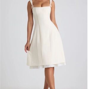 ISADORA Bow-Detail Pleated A-Line Midi Dress in Ivory